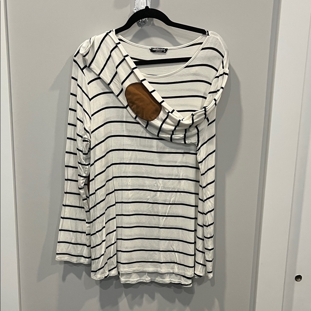 Striped Long Sleeve Top with Elbow Patch
